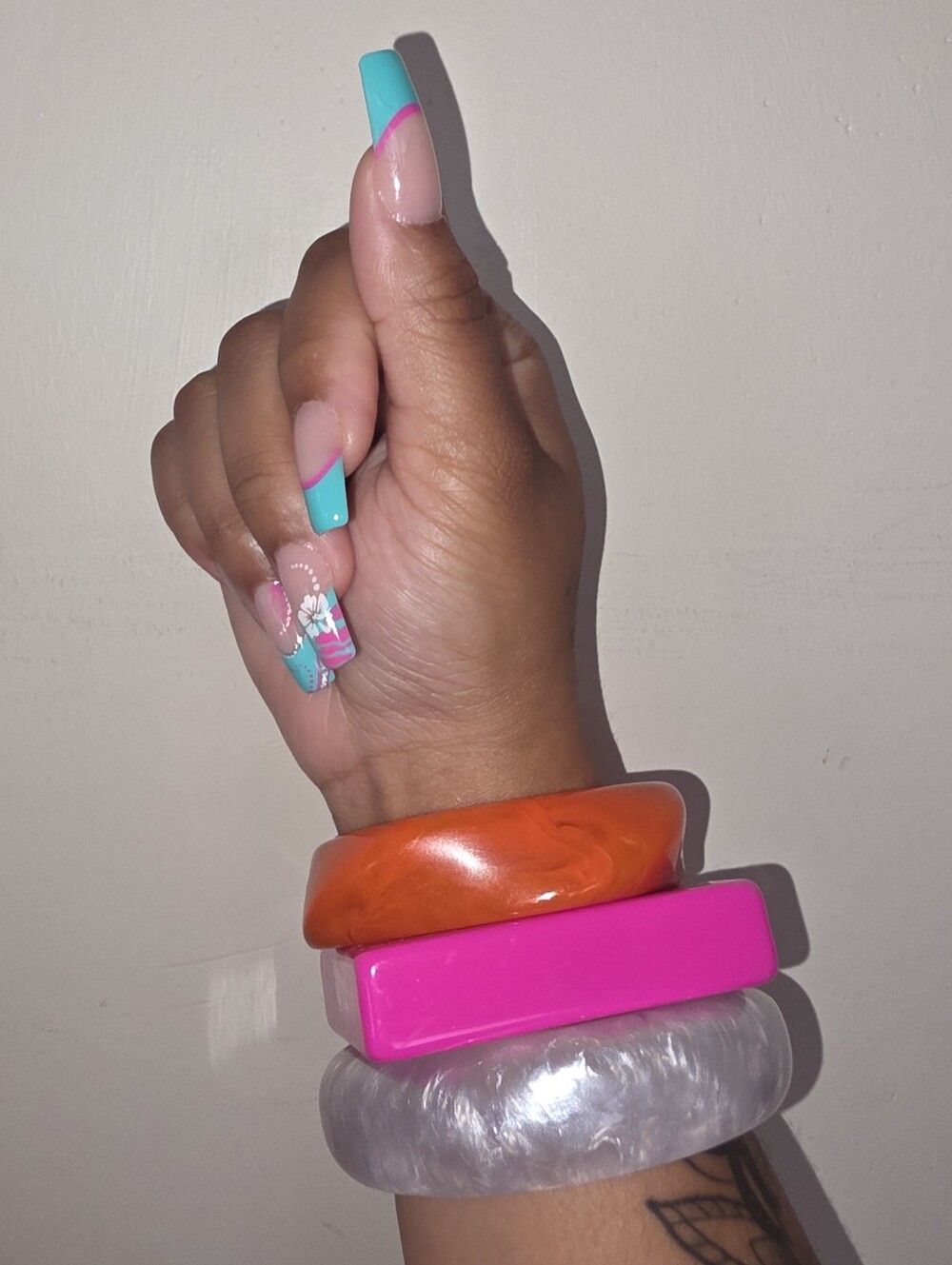 Colorful Bangle Set - Orange, Pink, White